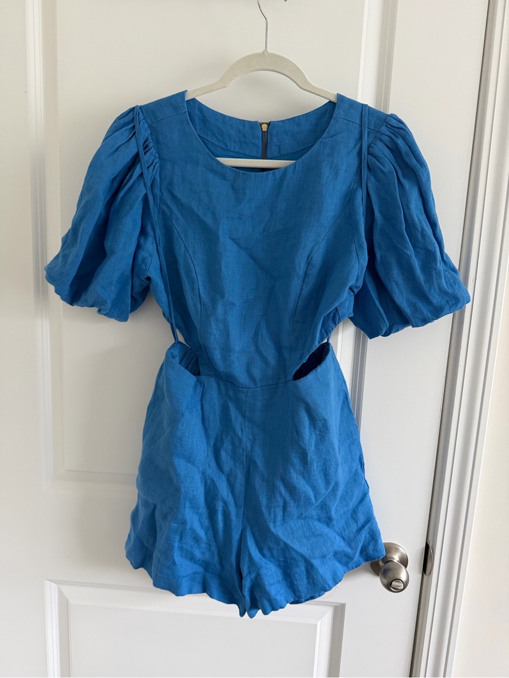 Karina Grimaldi Bright Blue Puff-Sleeve Cutout One-Piece